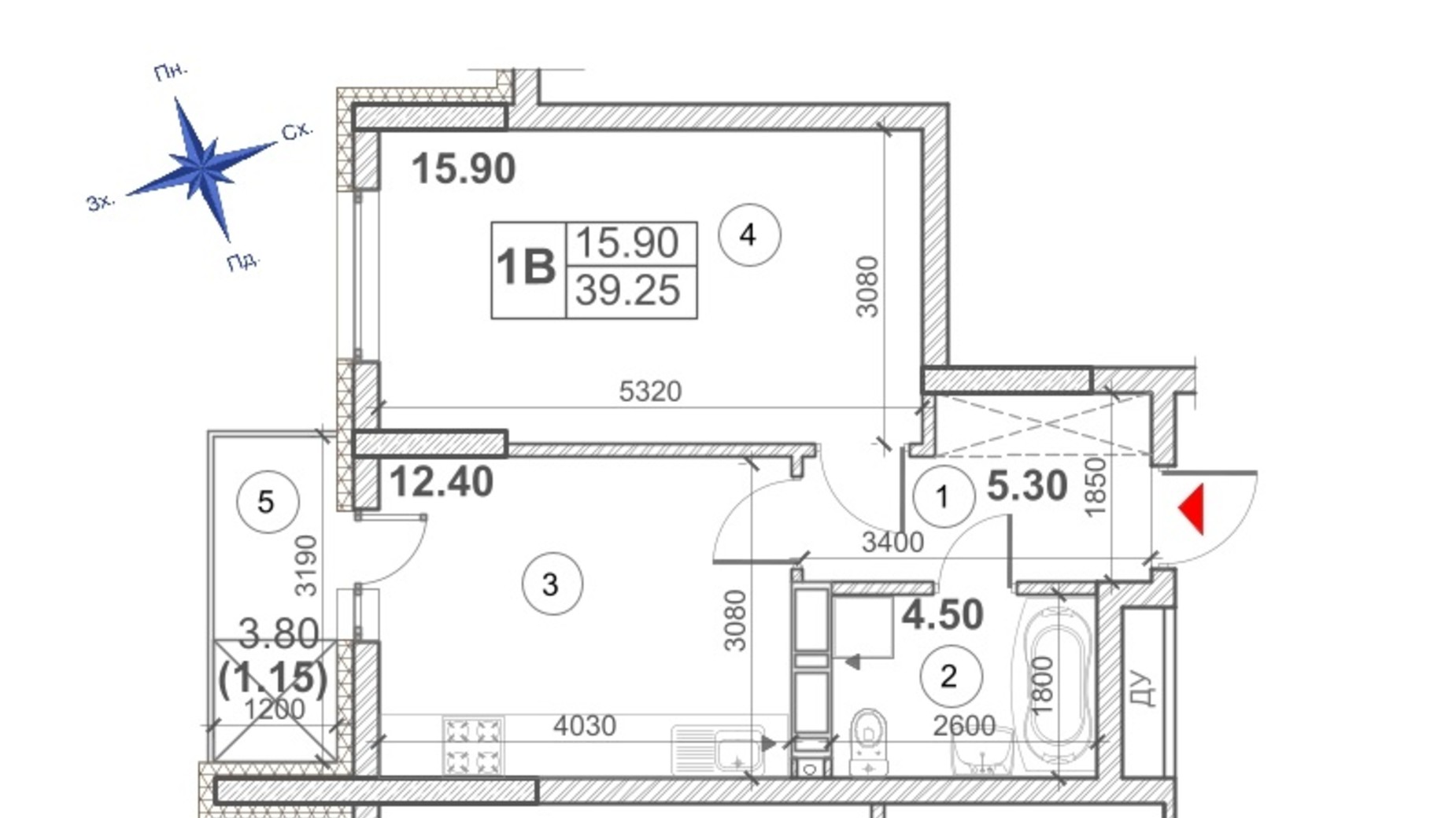 Планировка 1-комнатной квартиры в ЖК Кирилловский Гай 39.25 м², фото 669231
