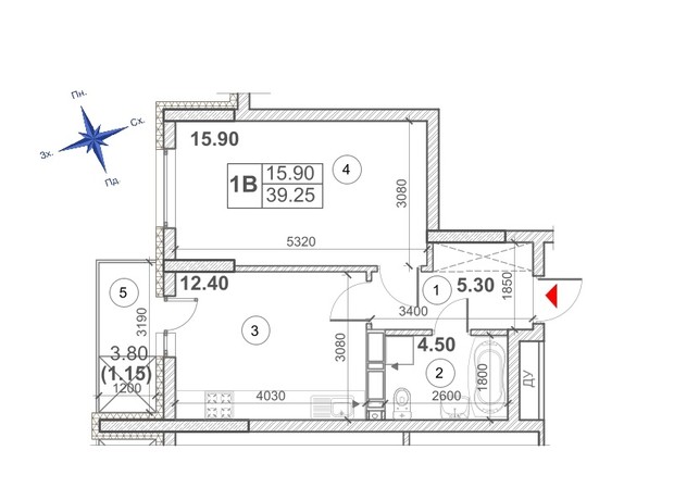 ЖК Кирилловский Гай: планировка 1-комнатной квартиры 39.25 м²