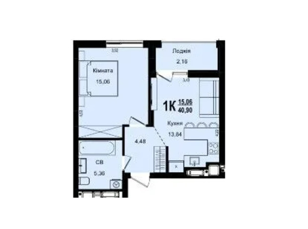 ЖК Roksolana: планування 1-кімнатної квартири 40.9 м²