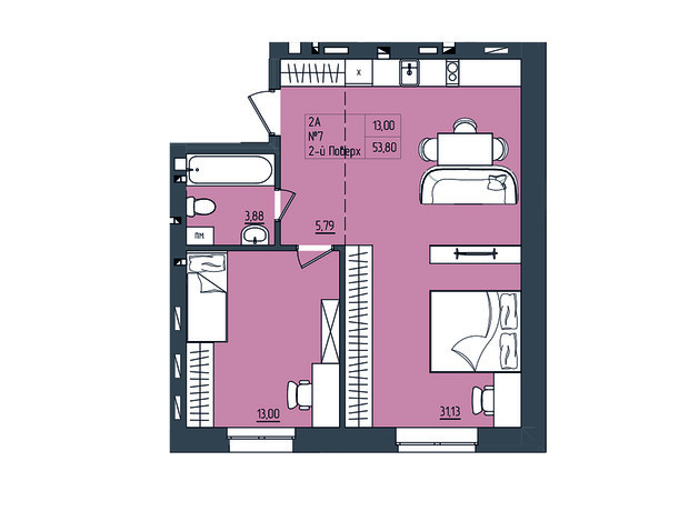 ЖК Субурбия: планировка 1-комнатной квартиры 27.61 м²