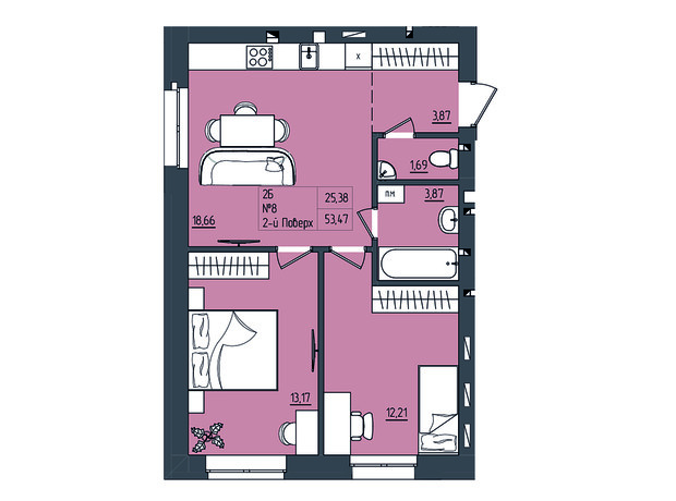 ЖК Субурбия: планировка 2-комнатной квартиры 59.26 м²