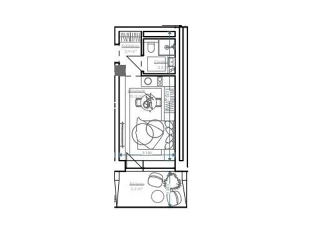 Апарт-комплекс Glacier: планировка 1-комнатной квартиры 23.6 м²