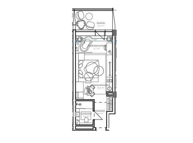 Апарт-комплекс Glacier: планировка 1-комнатной квартиры 35.1 м²