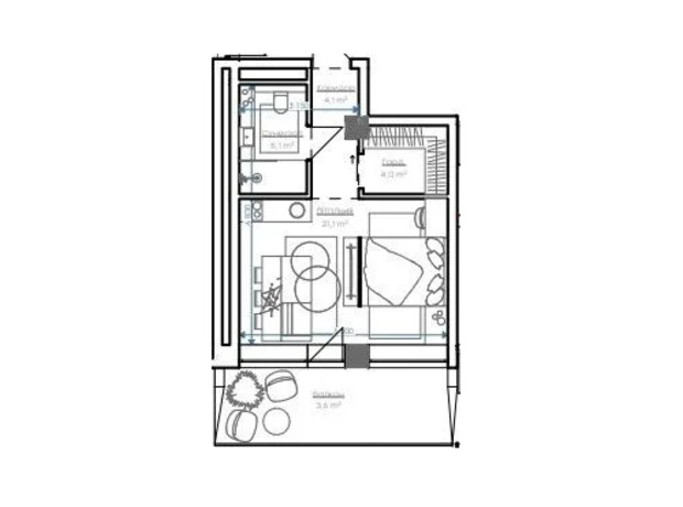 Апарт-комплекс Glacier: планировка 1-комнатной квартиры 36.6 м²