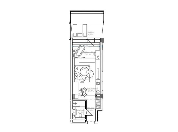 Апарт-комплекс Glacier: планування 1-кімнатної квартири 41.3 м²