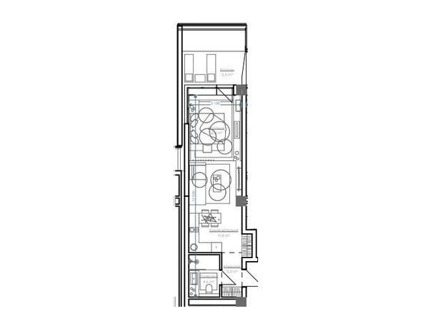 Апарт-комплекс Glacier: планування 1-кімнатної квартири 44.4 м²