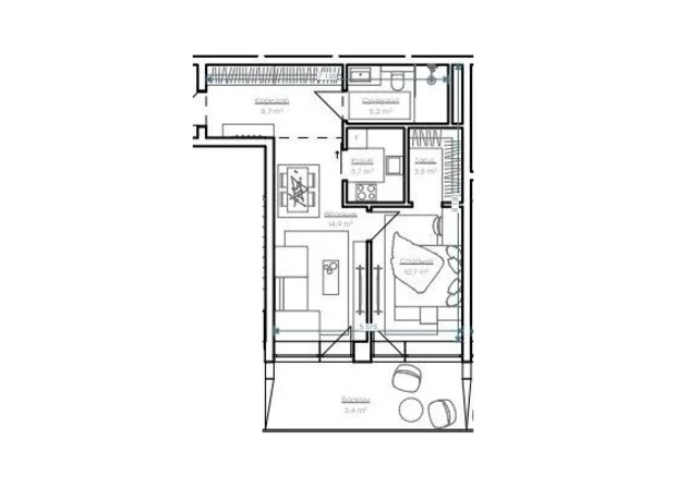 Апарт-комплекс Glacier: планировка 1-комнатной квартиры 50.2 м²