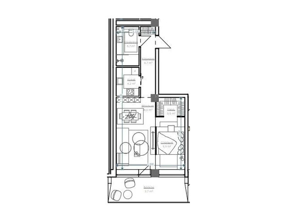 Апарт-комплекс Glacier: планування 1-кімнатної квартири 51.5 м²