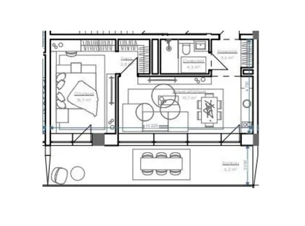 Апарт-комплекс Glacier: планировка 1-комнатной квартиры 52.2 м²