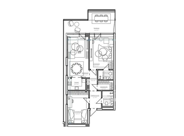 Апарт-комплекс Glacier: планировка 2-комнатной квартиры 88.6 м²