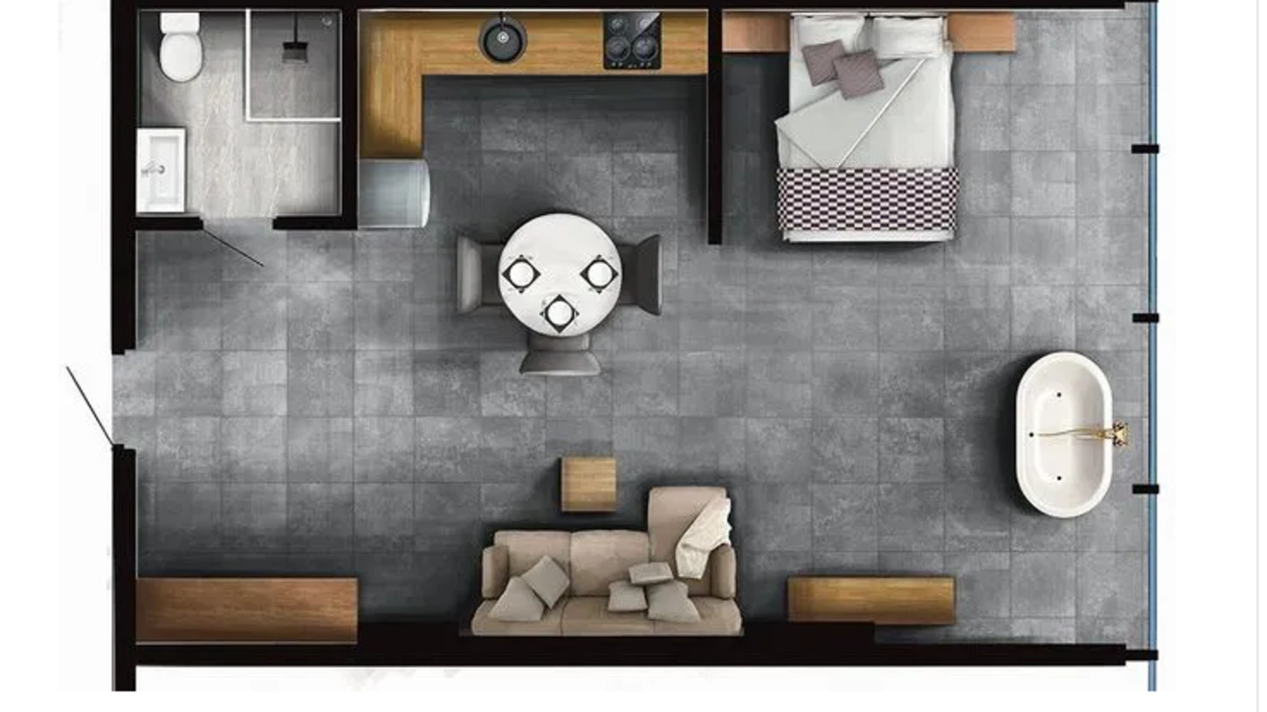 Планування 1-кімнатної квартири в Апарт-готель Phoenix 46 м², фото 669435