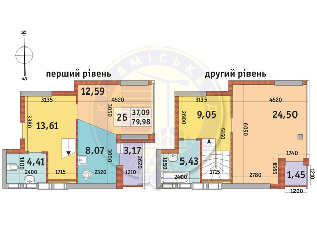 ЖК Абрикосовый: планировка 2-комнатной квартиры 79.98 м²
