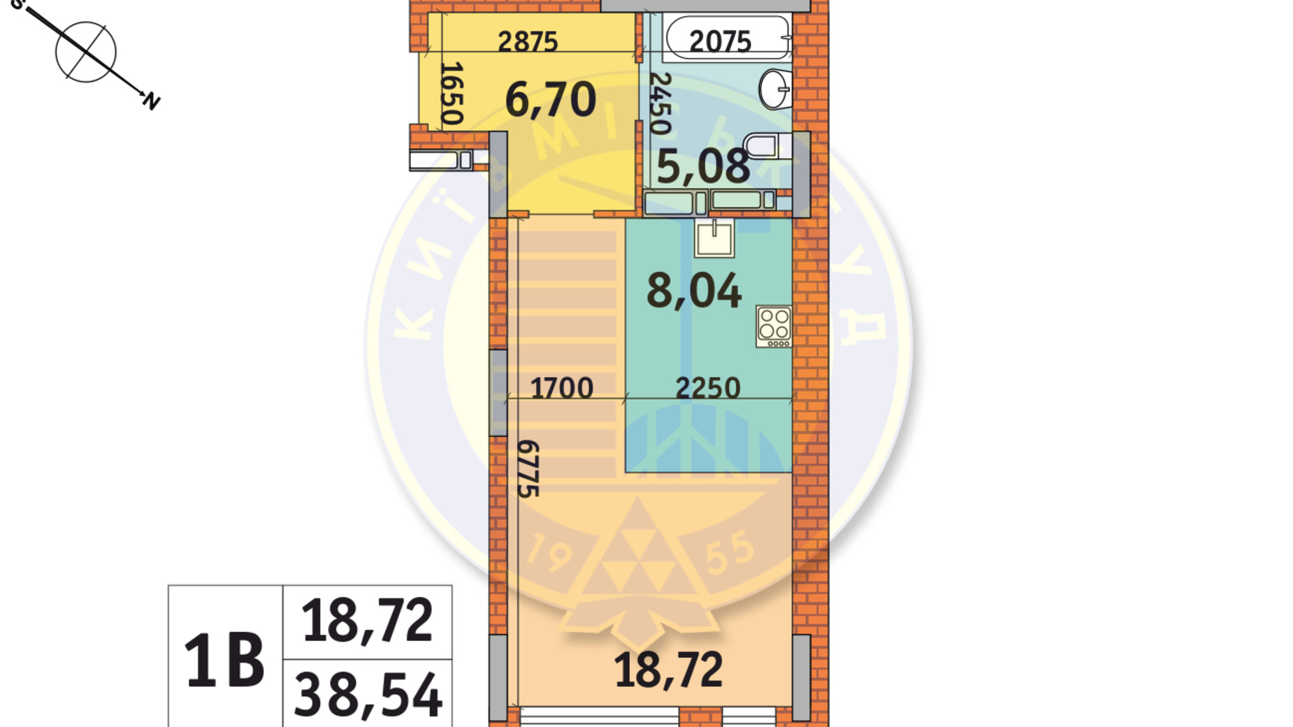 Планування 1-кімнатної квартири в ЖК Star City 38.54 м², фото 669835