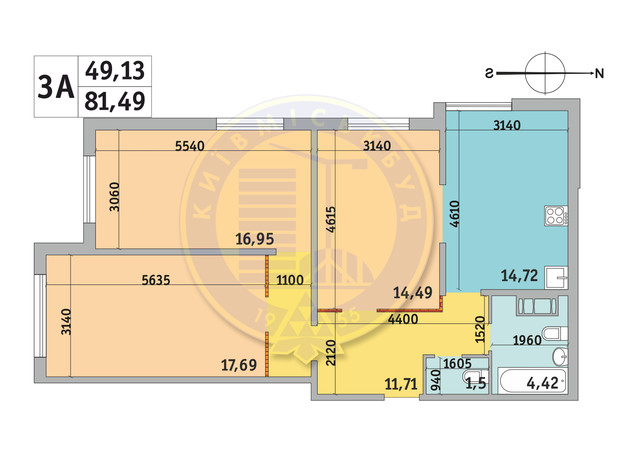 ЖК Мілос: планування 3-кімнатної квартири 81.49 м²