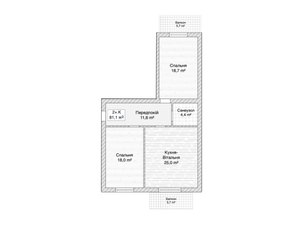 ЖК пер. 1-й Константиновича, 13: планировка 2-комнатной квартиры 81.1 м²