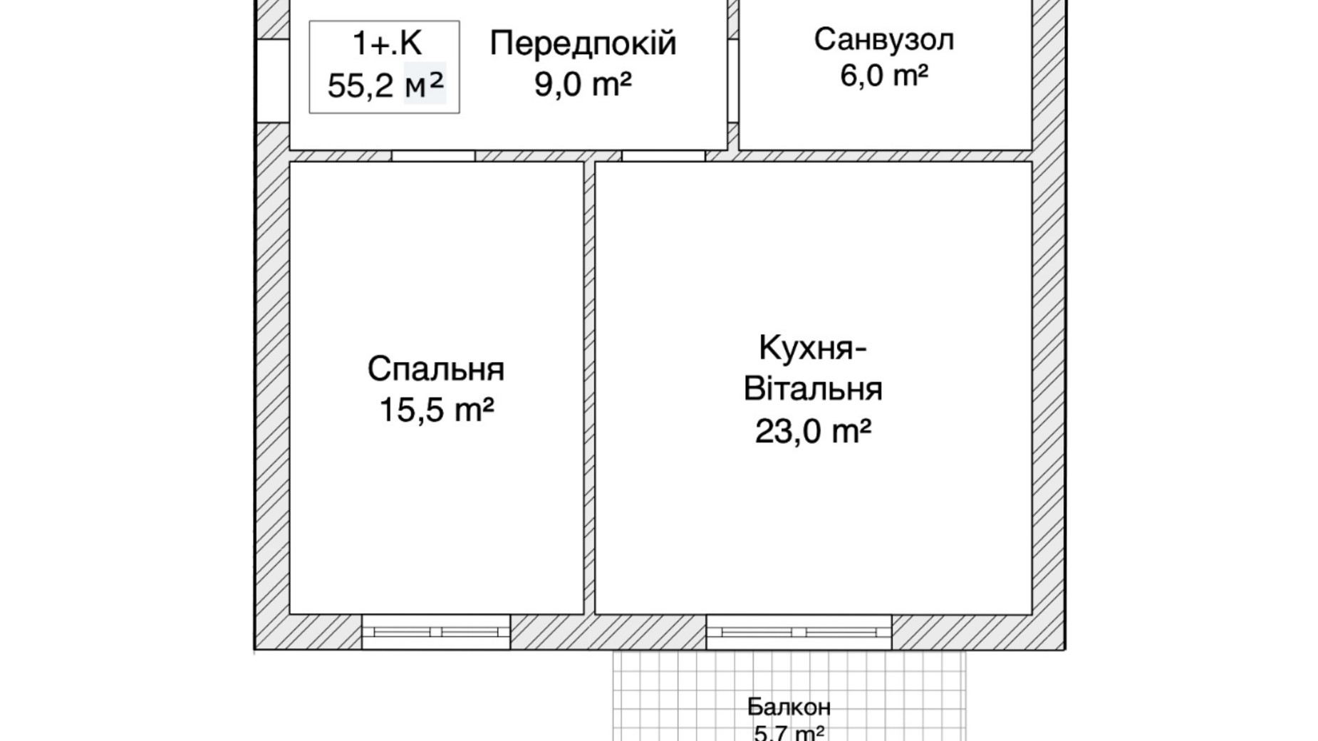 Планування 1-кімнатної квартири в ЖК пров. 1-й Константиновича, 13 55.2 м², фото 670442