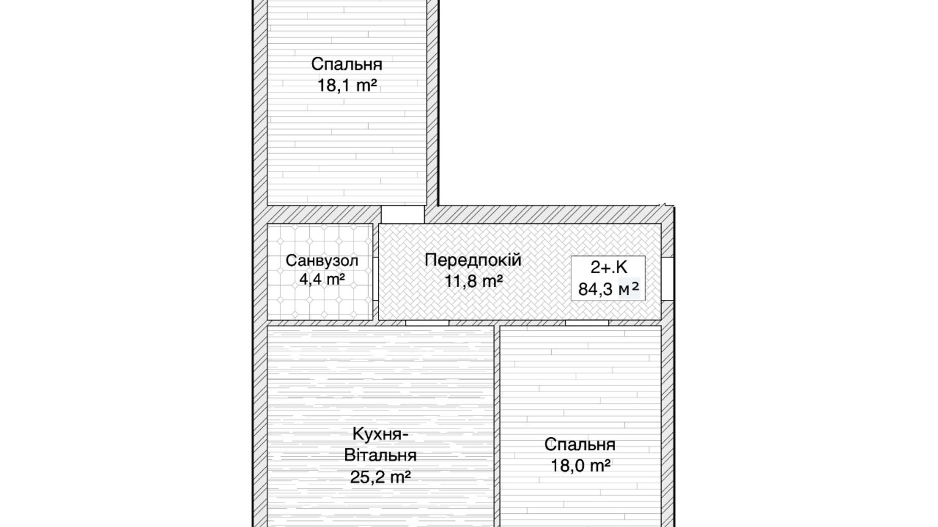 Планування 2-кімнатної квартири в ЖК пров. 1-й Константиновича, 13 84.3 м², фото 670443