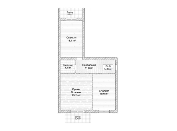 ЖК пер. 1-й Константиновича, 13: планировка 2-комнатной квартиры 84.3 м²