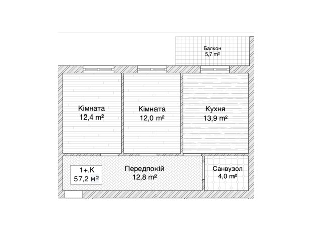 ЖК пров. 1-й Константиновича, 13: планування 2-кімнатної квартири 57.2 м²