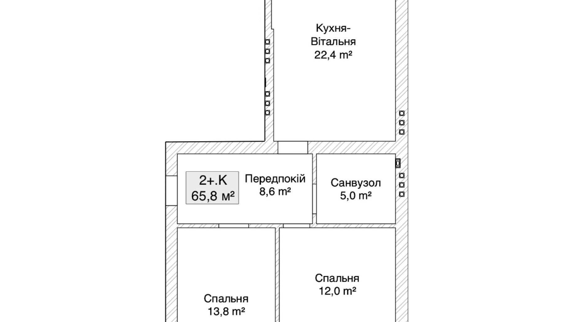 Планування 2-кімнатної квартири в ЖК вул. Шевченка/провулок Наскрізний, 31 65.8 м², фото 670468