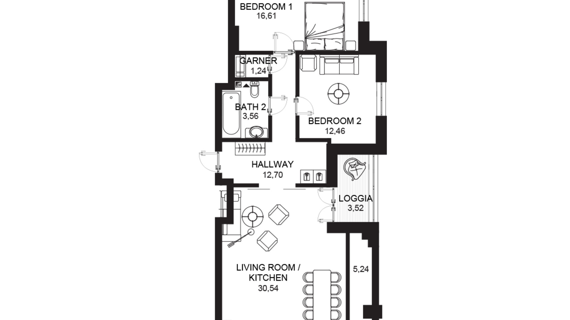 Планування 2-кімнатної квартири в ЖК Crystal Park Tower 85.8 м², фото 670551