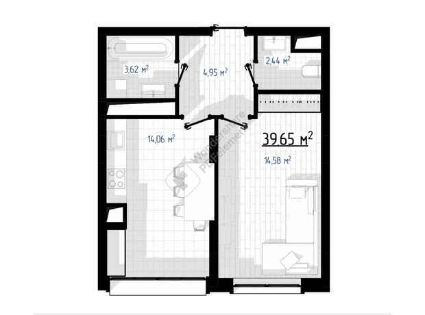 ЖК West Hill: планировка 1-комнатной квартиры 39 м²