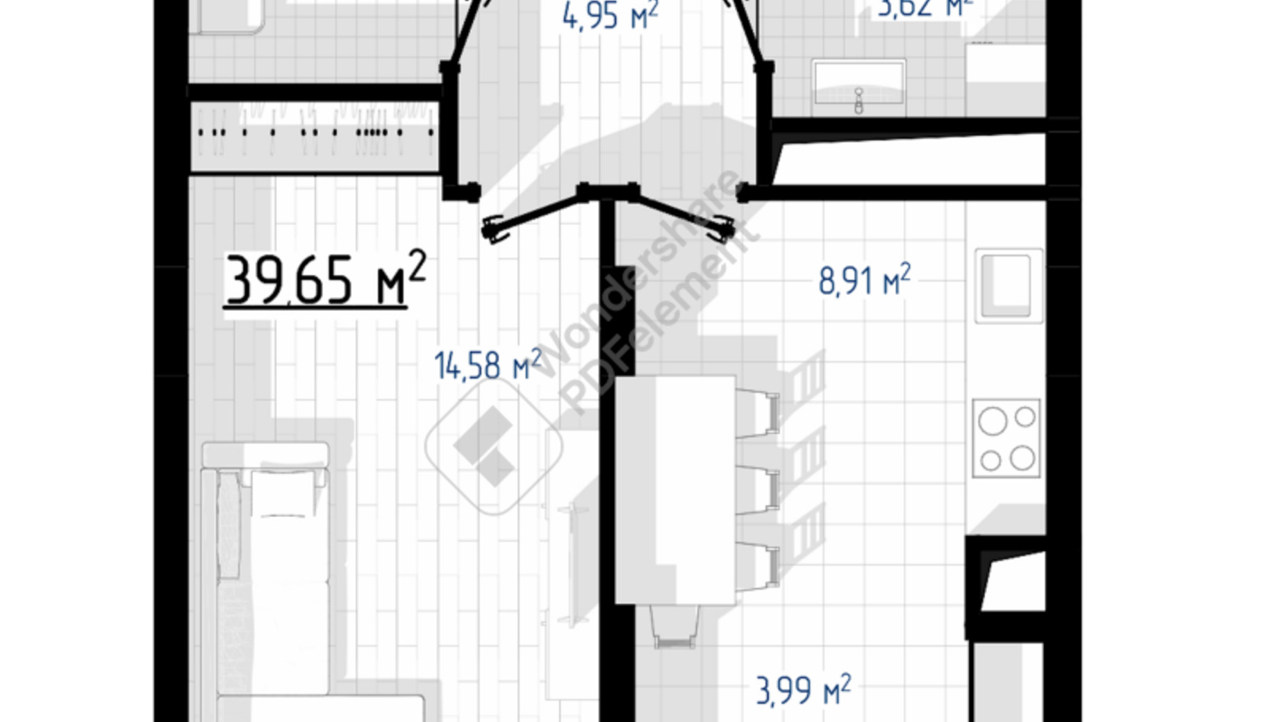 Планировка 1-комнатной квартиры в ЖК West Hill 39 м², фото 670873