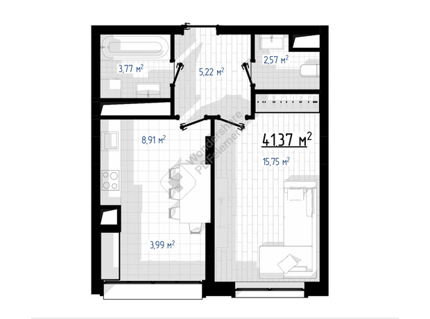 ЖК West Hill: планировка 1-комнатной квартиры 41 м²