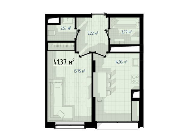 ЖК West Hill: планування 1-кімнатної квартири 41 м²