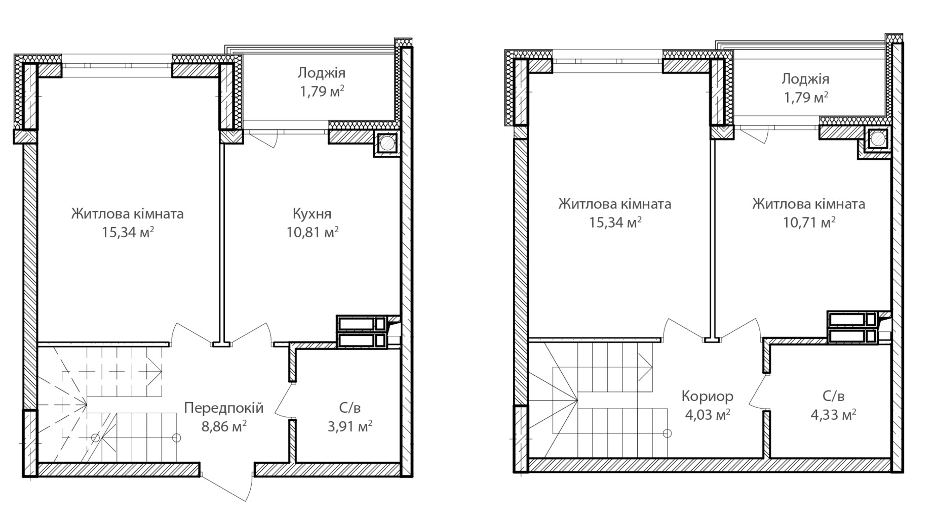 Планировка много­уровневой квартиры в ЖК Синергия Сити 77 м², фото 670956