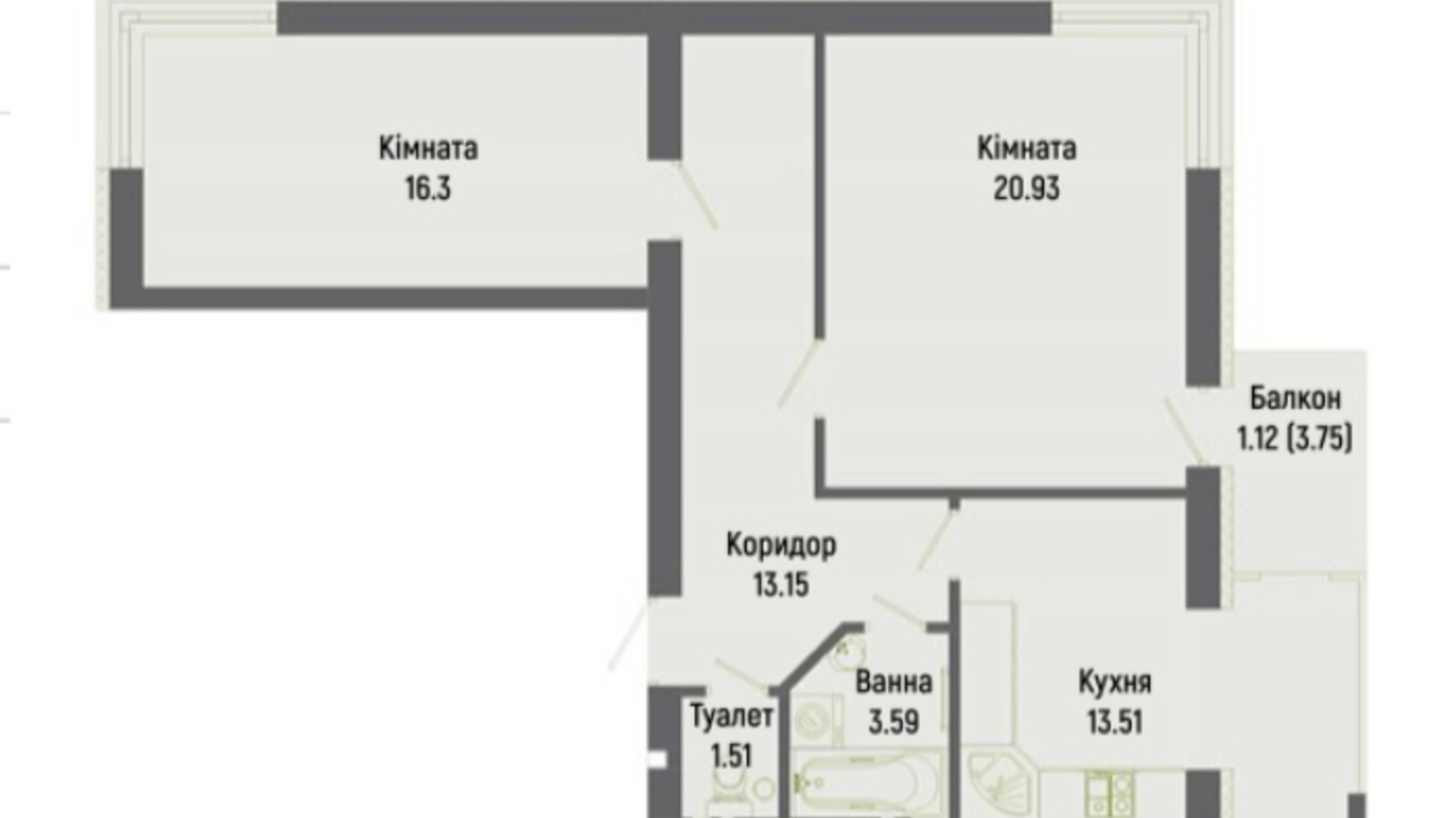 Планування 2-кімнатної квартири в ЖК Італійський 73.7 м², фото 671072