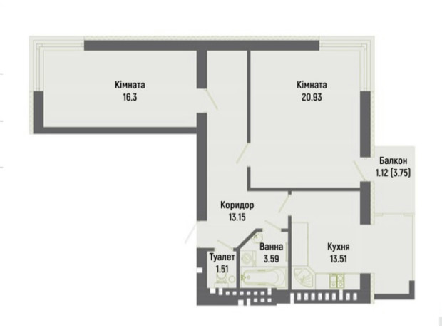 ЖК Итальянский: планировка 2-комнатной квартиры 73.7 м²