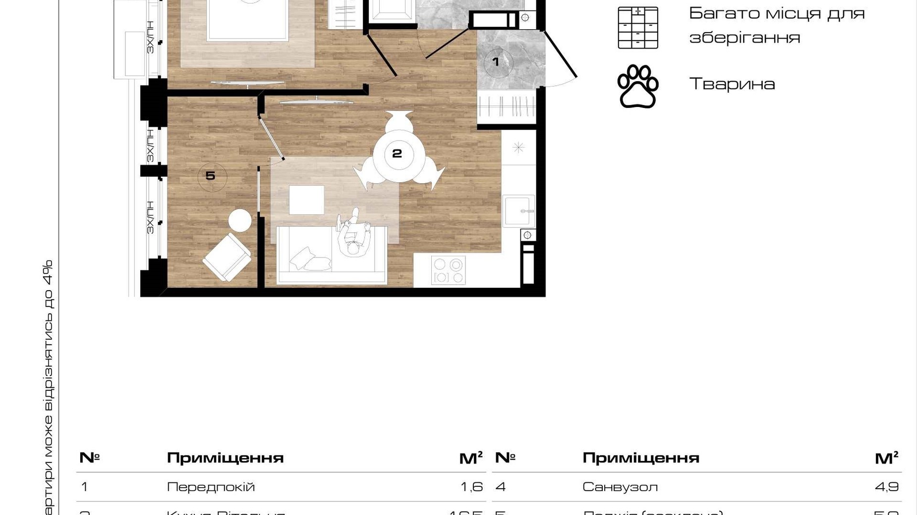 Планировка 1-комнатной квартиры в ЖК Park Royal 37.9 м², фото 671550