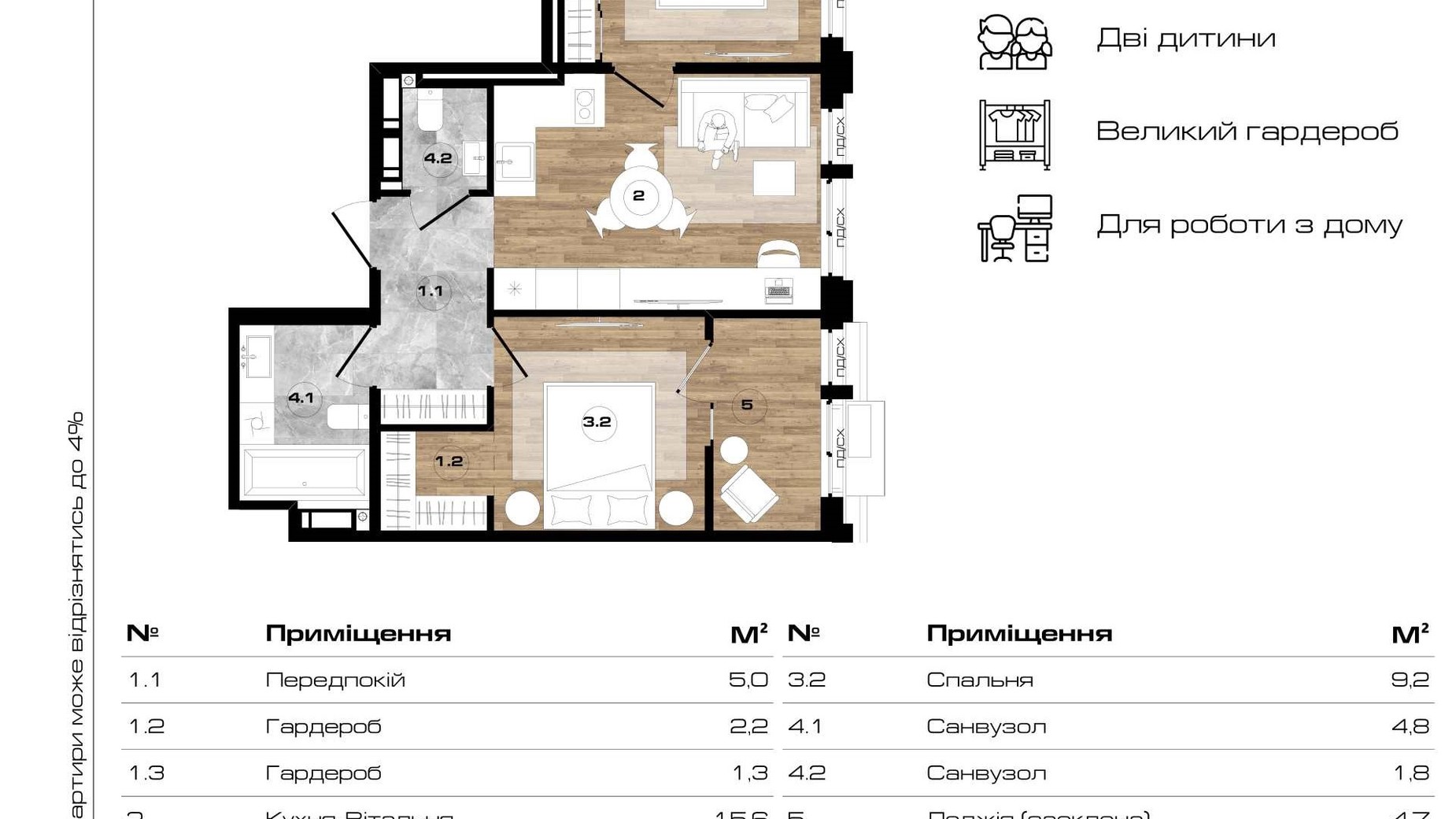 Планировка 2-комнатной квартиры в ЖК Park Royal 53.6 м², фото 671552