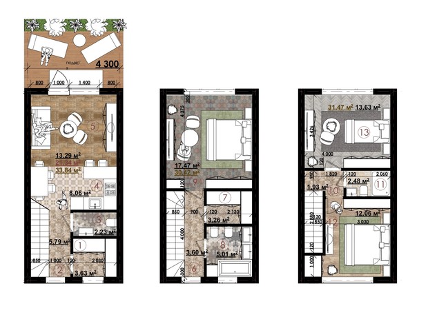 Таунхаус New Smart 17: планування 3-кімнатної квартири 95.73 м²