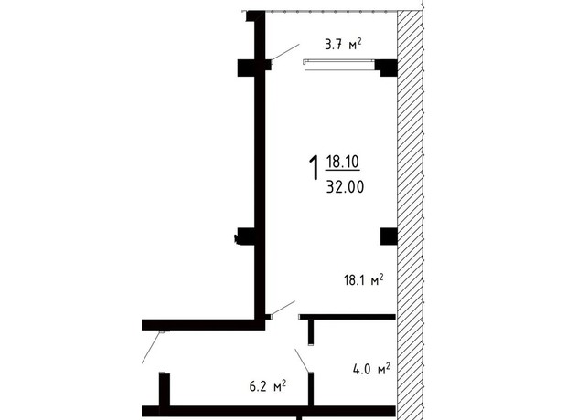 ЖК Престижный Дом: планировка 1-комнатной квартиры 28.7 м²