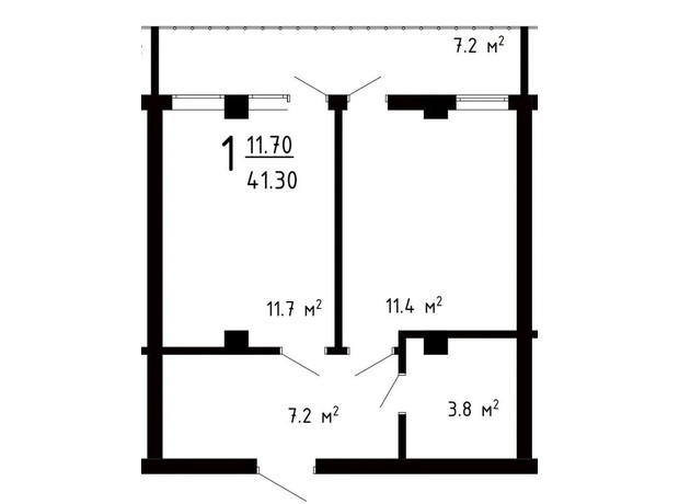 ЖК Престижный Дом: планировка 1-комнатной квартиры 41.3 м²