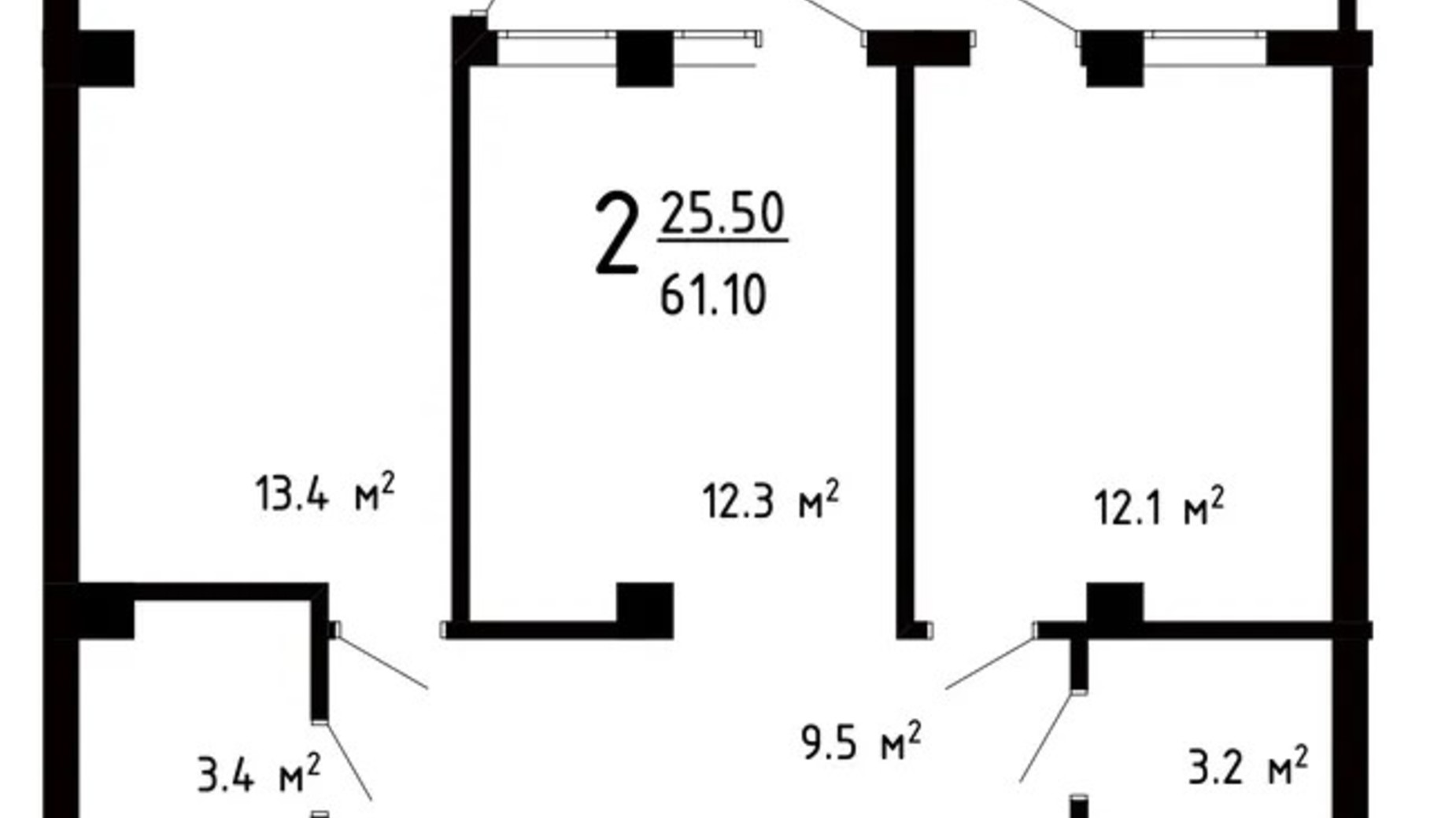 Планировка 2-комнатной квартиры в ЖК Престижный Дом 61.1 м², фото 671703
