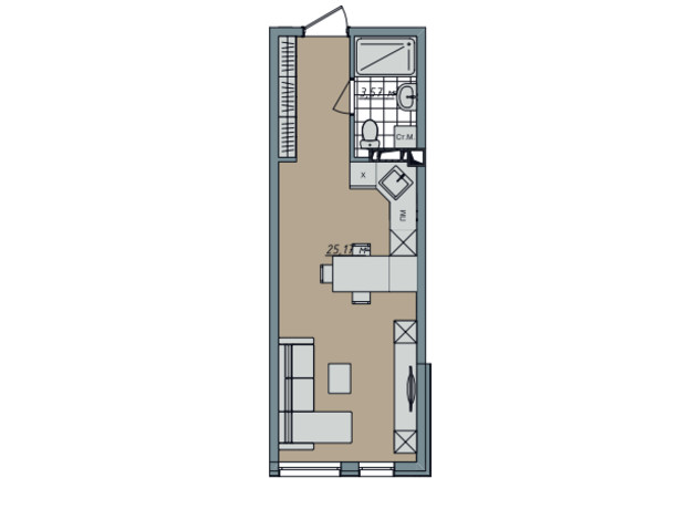 ЖК Sofi House: планування 1-кімнатної квартири 28.74 м²