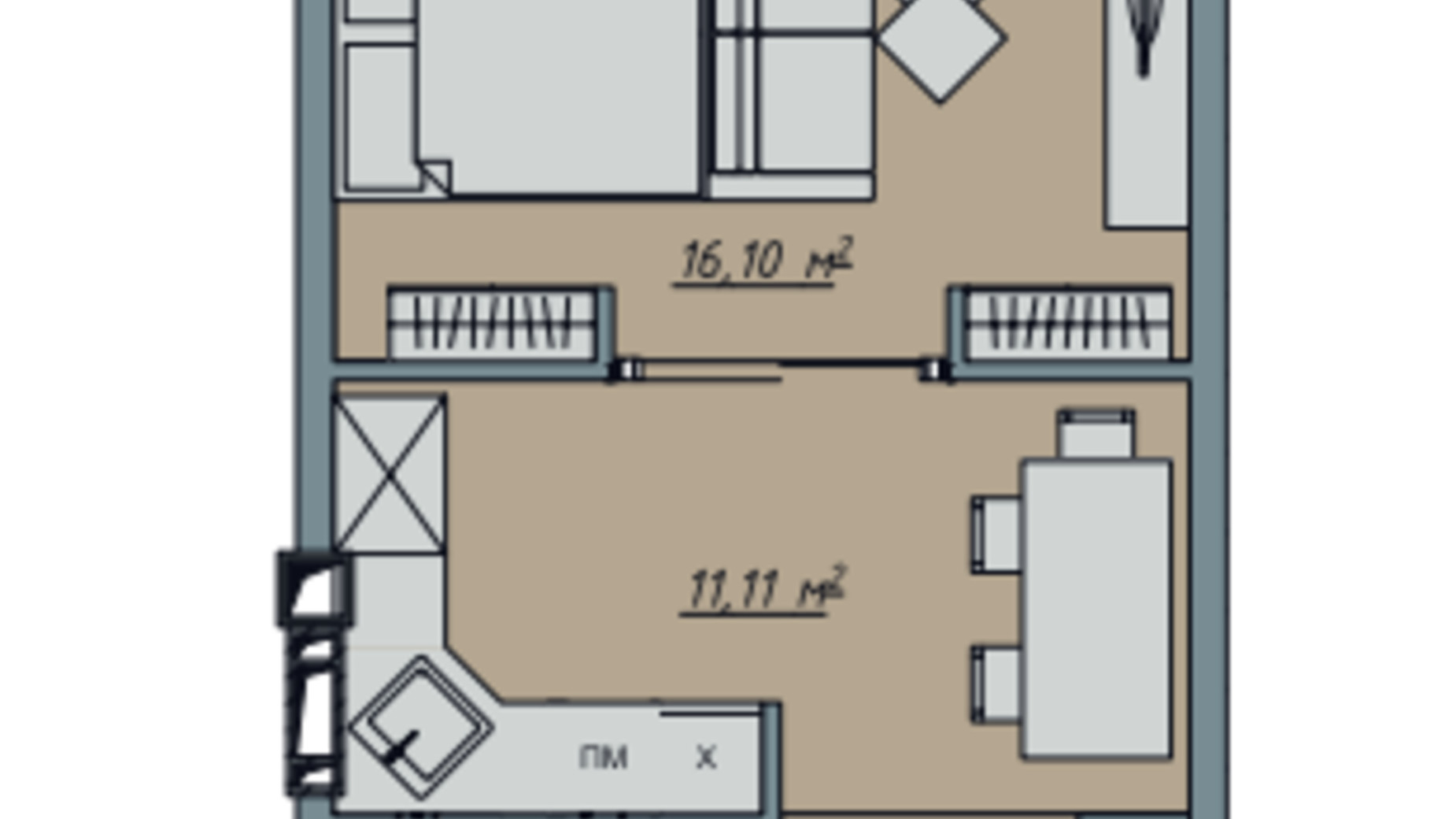 Планировка 1-комнатной квартиры в ЖК Sofi House 34.43 м², фото 671739