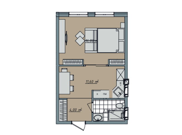 ЖК Sofi House: планировка 1-комнатной квартиры 35.95 м²