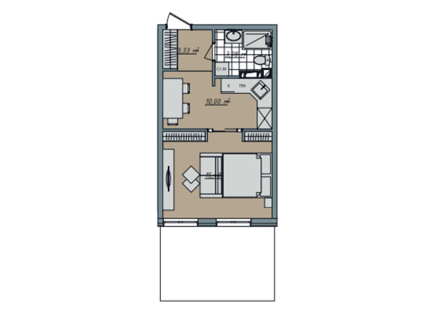 ЖК Sofi House: планування 1-кімнатної квартири 37.14 м²