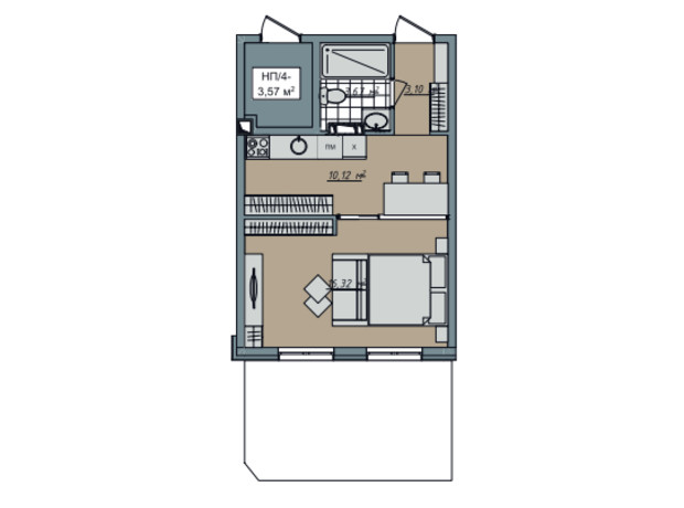 ЖК Sofi House: планування 1-кімнатної квартири 37.33 м²