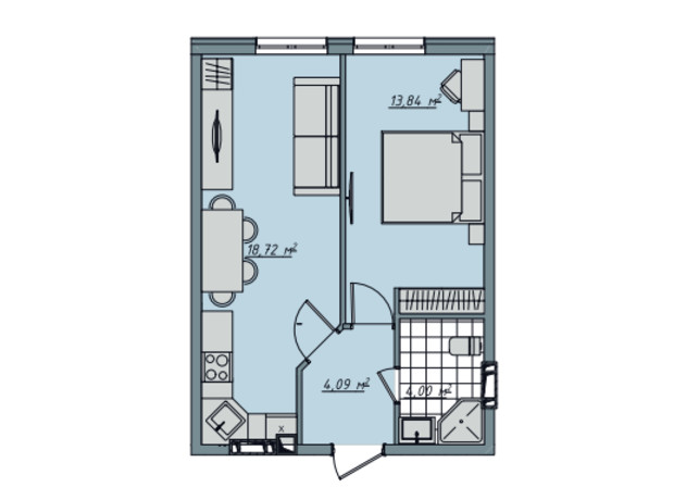 ЖК Sofi House: планировка 1-комнатной квартиры 40.65 м²