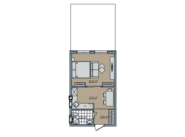 ЖК Sofi House: планування 1-кімнатної квартири 41.63 м²