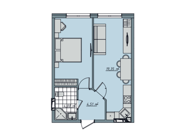 ЖК Sofi House: планування 1-кімнатної квартири 42.25 м²
