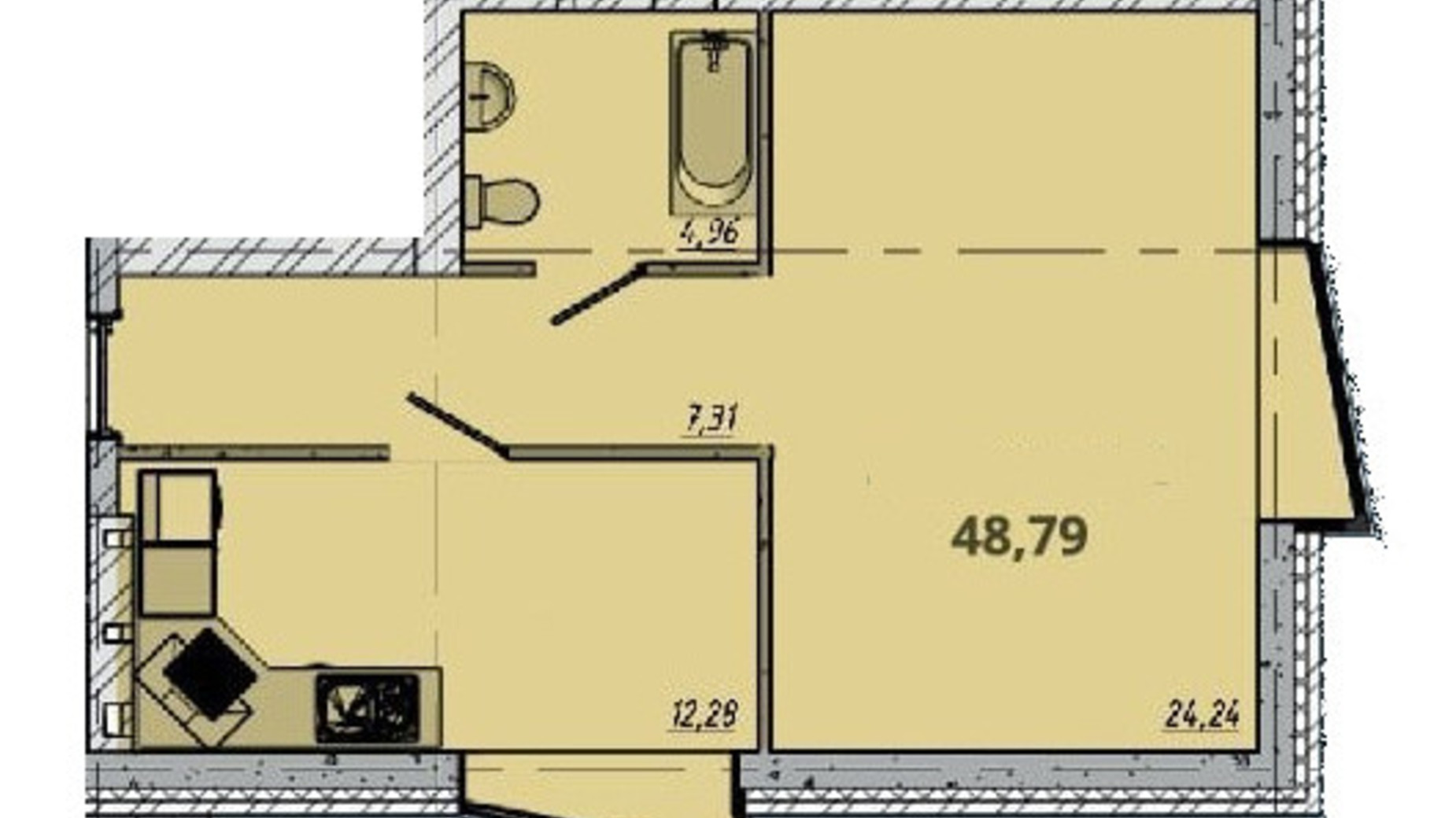 Планування 1-кімнатної квартири в ЖК Sofi House 43.45 м², фото 671746