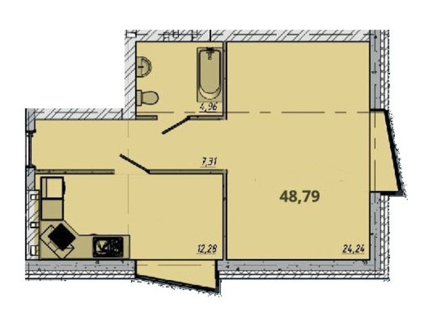 ЖК Sofi House: планування 1-кімнатної квартири 43.45 м²