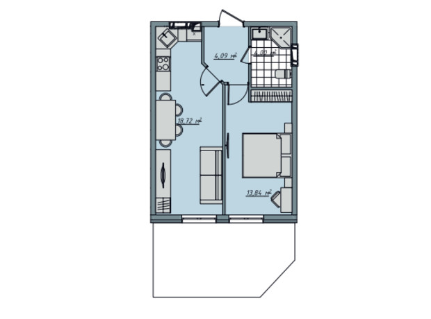 ЖК Sofi House: планування 1-кімнатної квартири 45.53 м²