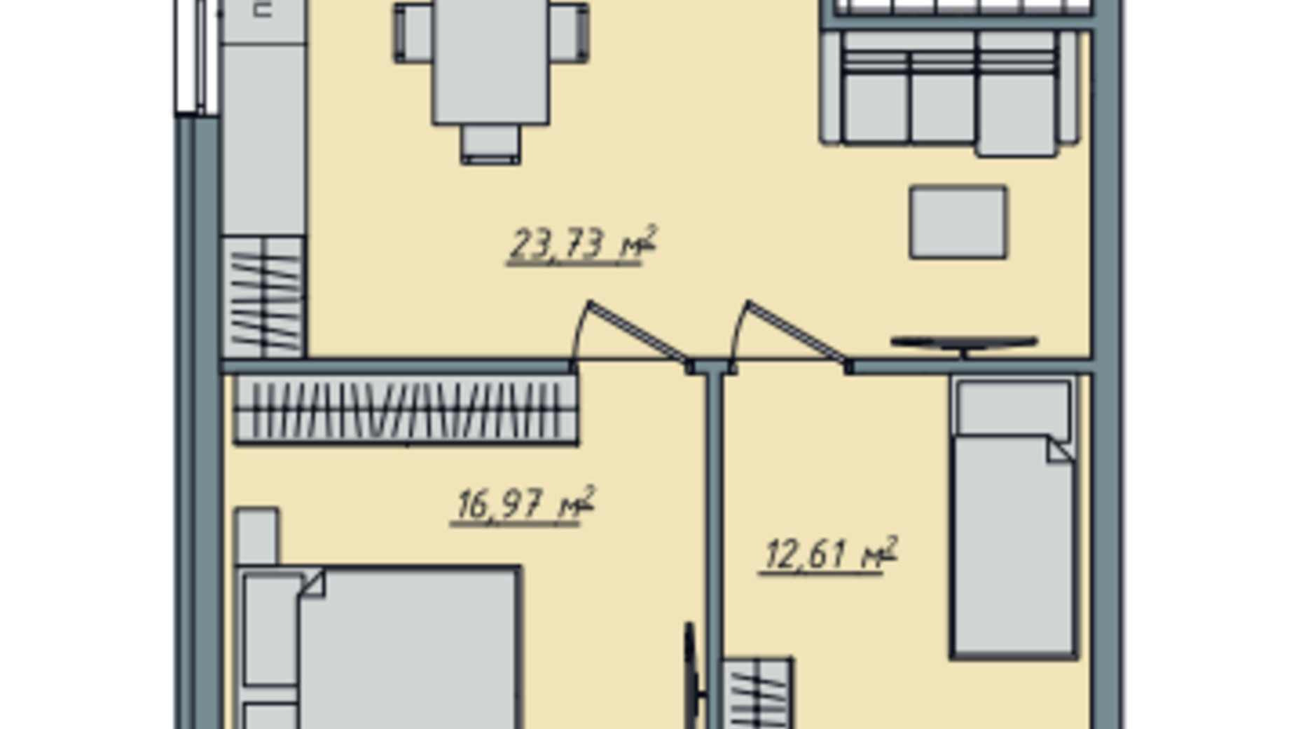 Планування 2-кімнатної квартири в ЖК Sofi House 57.27 м², фото 671751